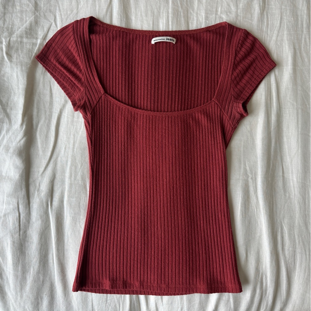 Reformation Ribbed Burgundy Top
